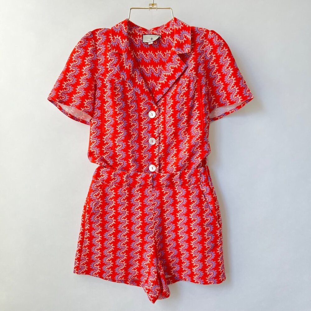 Tuckernuck Red Multicolor Short Sleeve Button Romper